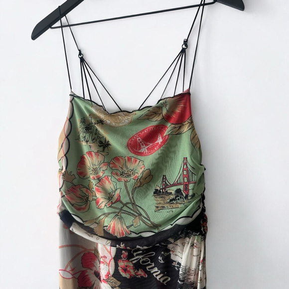 Urban Outfitters Map Print Cowl Neck Slip Midi Dress California Theme M - Picture 3 of 11